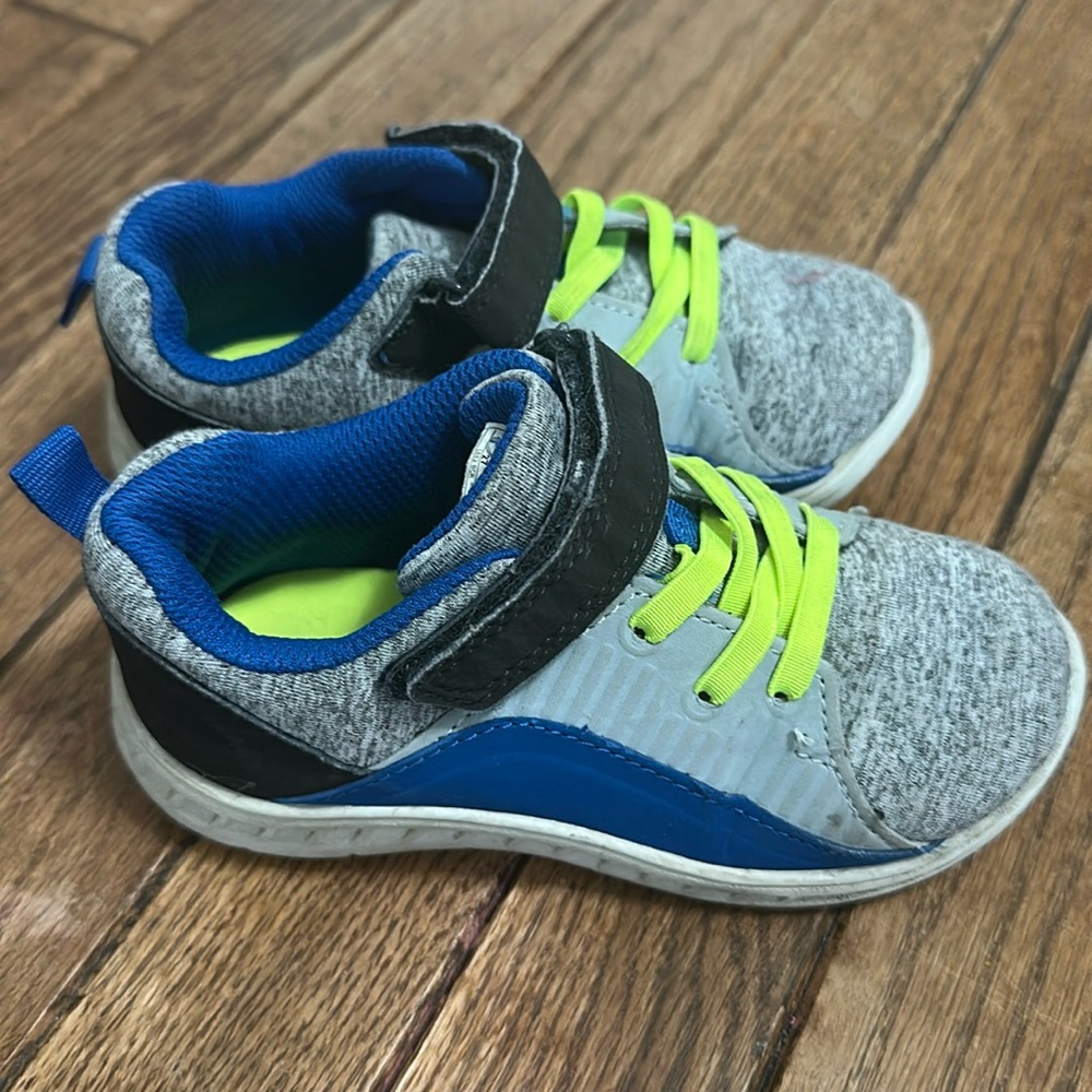 Carters sneakers US 10 toddler size. Gray neon yellow, blue